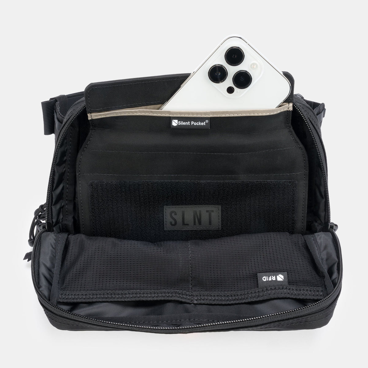 Concealed Carry Faraday Sling with phone in Faraday Cage 