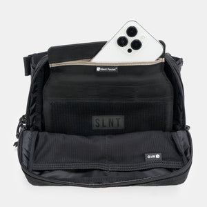 Concealed Carry Faraday Sling with phone in Faraday Cage 