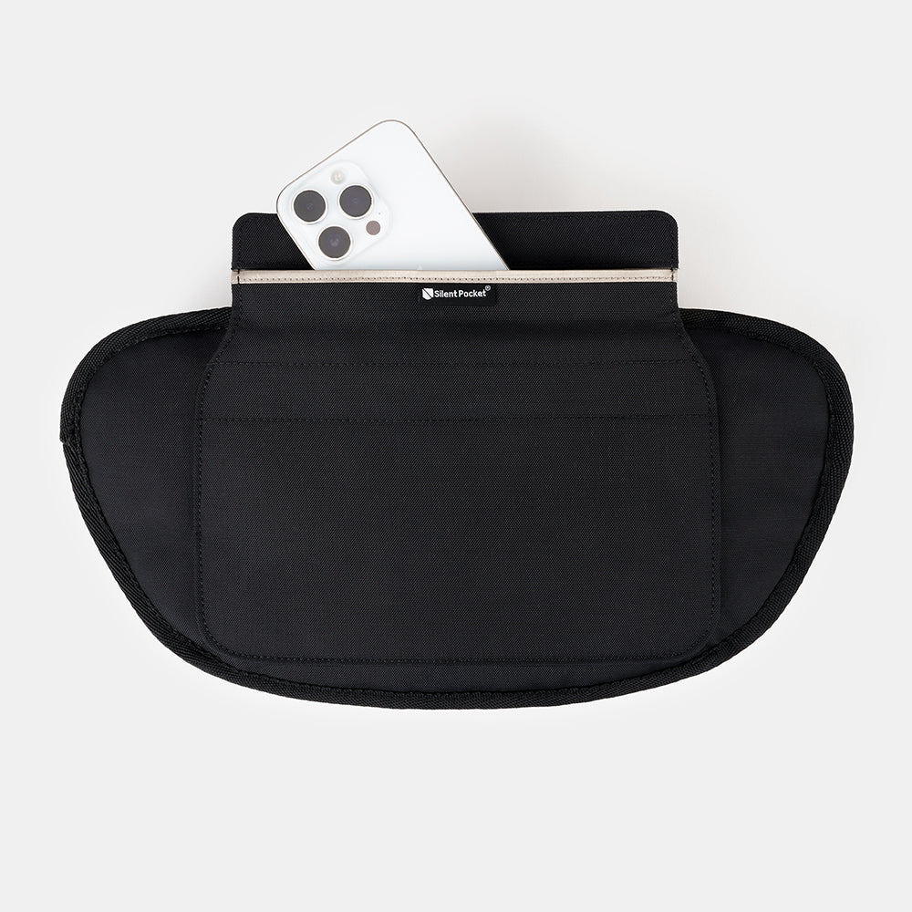 Essentials Faraday Sling with open Faraday cage and phone